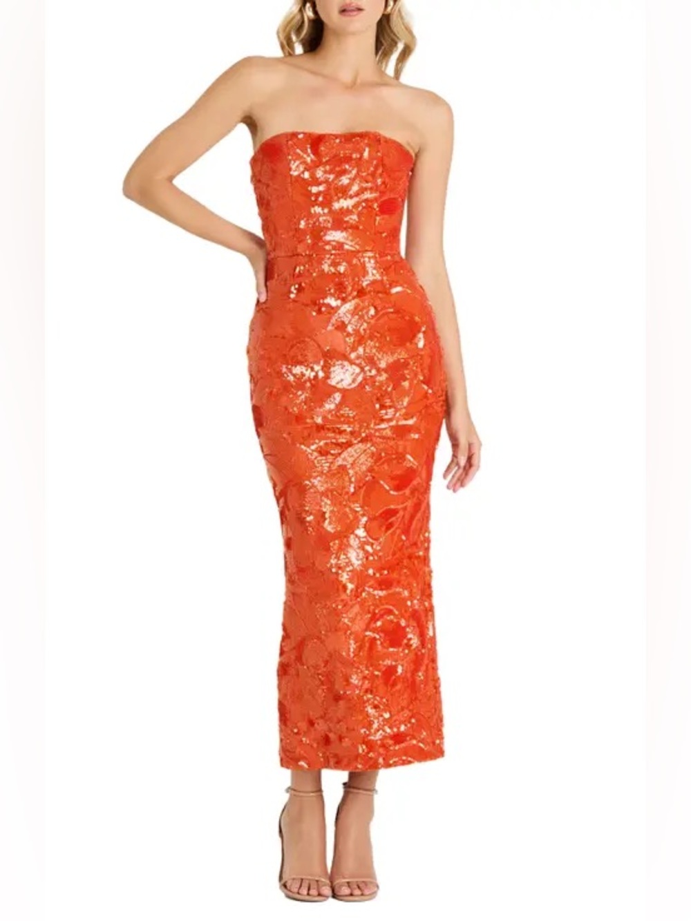 HELSI Leslie Pattern Sequin Strapless Gown NWT Size XS in Papaya STUNNING!